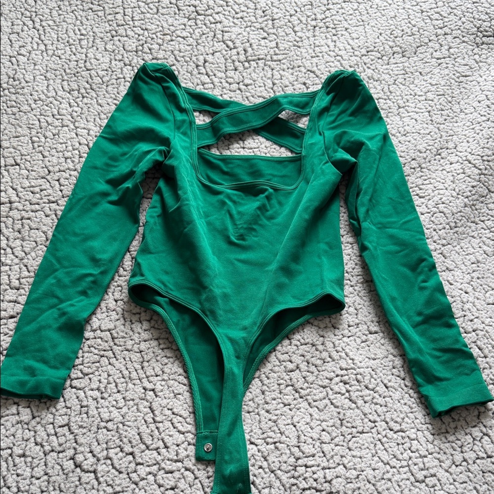 Anthropologie Green Long Sleeve Bodysuit
